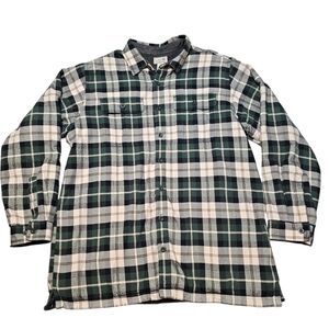 LL Bean Men’s Fleece-Lined Plaid Flannel Green Button Up Shirt Size XL TALL XLT